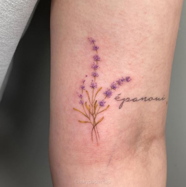 Lavender Sprigs and Lettering Tattoo