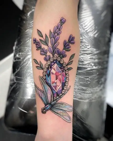 Lavender Tattoo with Gem Stone Jewel