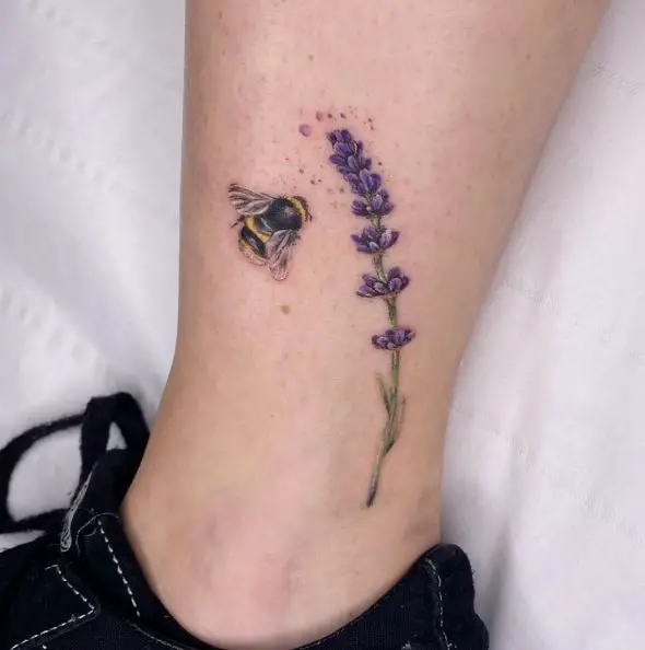 Lavender and Bee Leg Tattoo