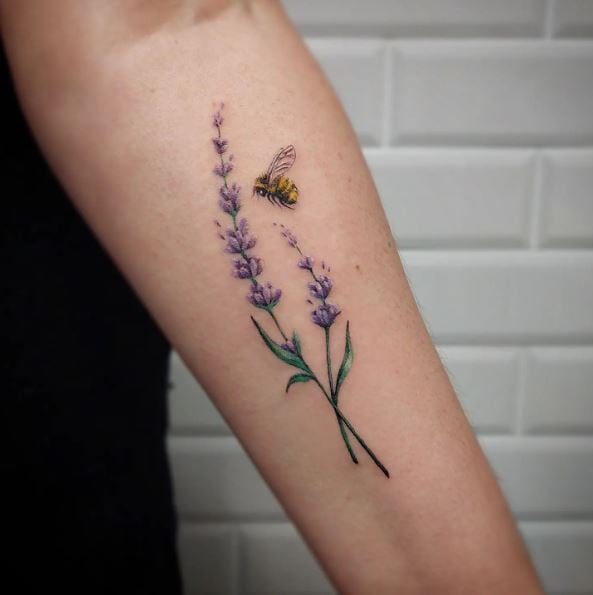 Lavender with Bumblebee Forearm Tattoo