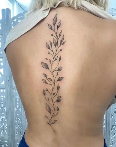 Leaves and Florals Vine Spine Tattoo