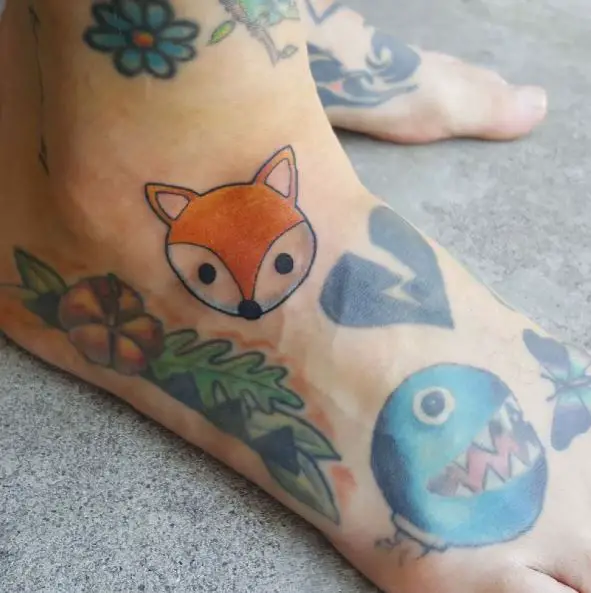 Little Fox Face Tattoo on the Leg