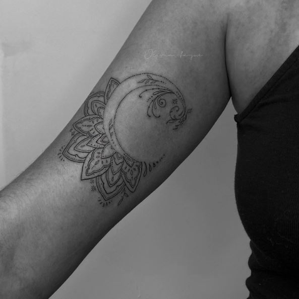 Mandala Crescent Moon Arm Tattoo