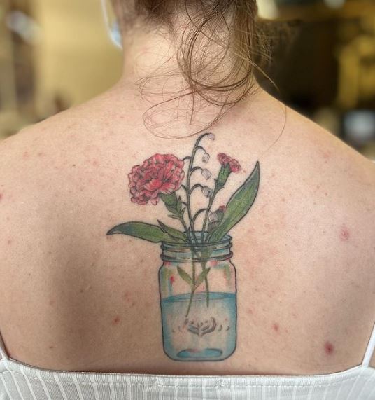 Mason Jar with Beautiful Flowers Tattoo Piece