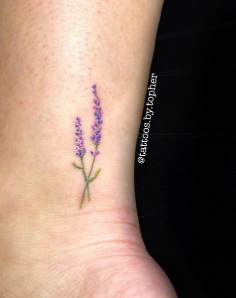 Micro Lavender Tattoo on the Ankle