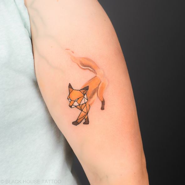 Minimalistic and Watercolor Geometric Fox Tattoo