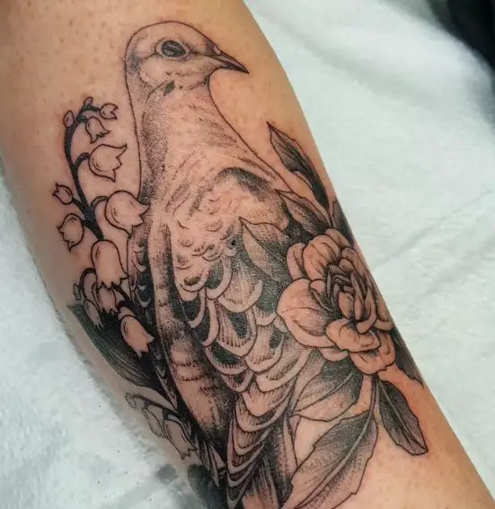 Mourning Dove and Lily of the Valley Tattoo Piece