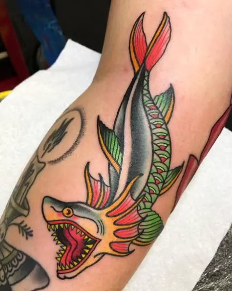 Multicolored Traditional Shark Tattoo