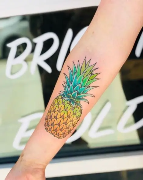 Neon Blue and Green Pineapple Tattoo