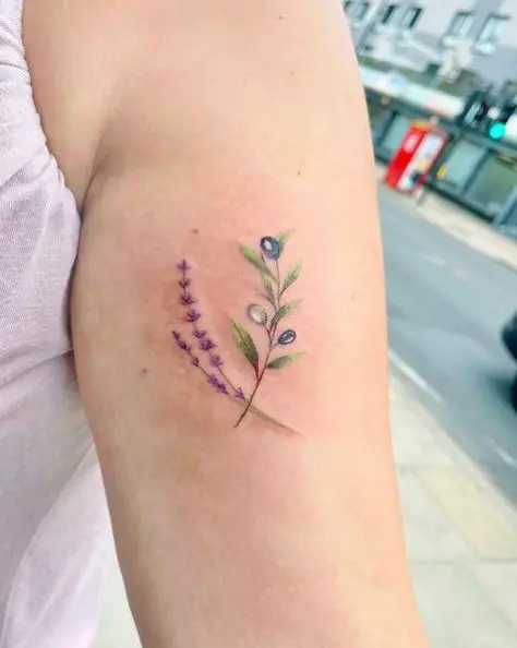 Olive and Lavender Arm Tattoo