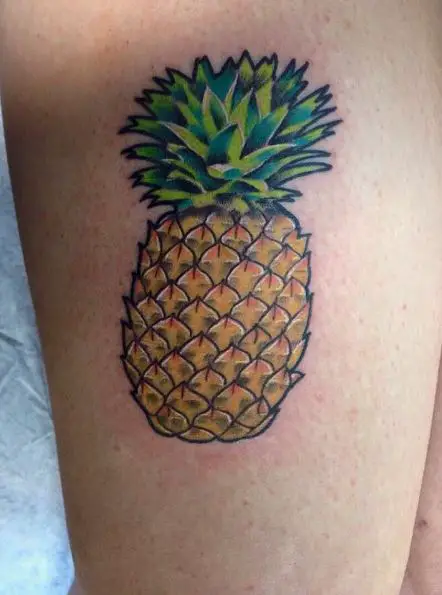 Orange Pineapple Fruit Tattoo on Leg