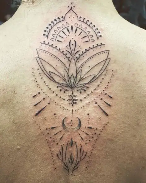 Ornamental Back Tattoo Piece with Dots and Lines
