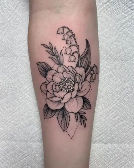 Peony Flower and Lily of the Valley Tattoo Piece