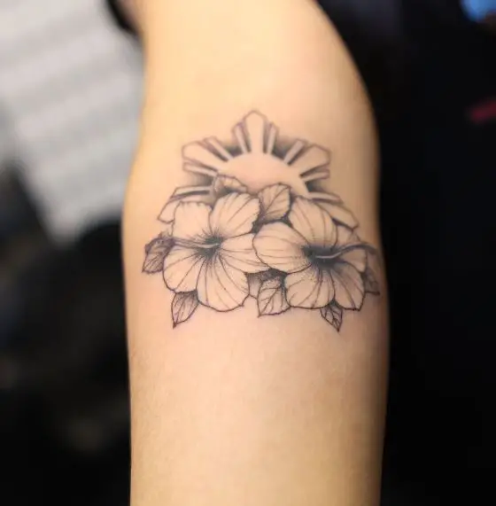 Philippine Sun and Hibiscus Flower Tattoo