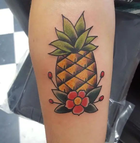 Pineapple and Flower with Buds Tattoo