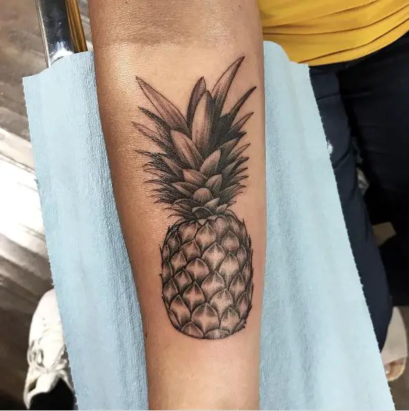 Pineapple Pencil Sketch Forearm Tattoo