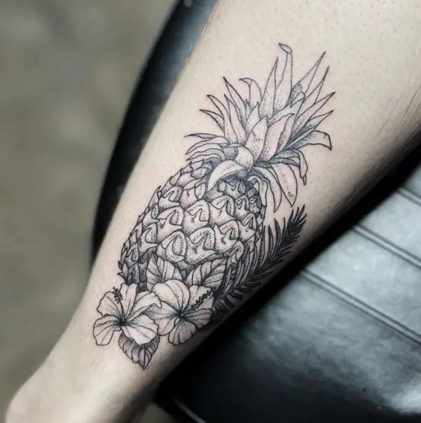 Pineapple and Hibiscus Flower Tattoo Piece