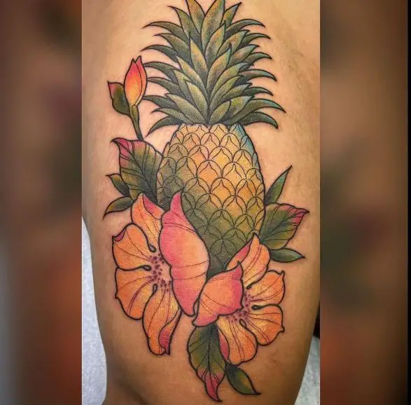 Pineapple and Yellow Flowers Tattoo