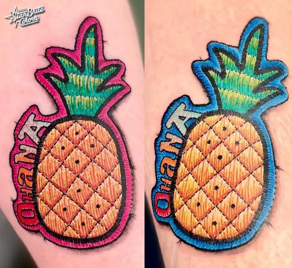 Pink and Blue Matching Pineapple Tattoo