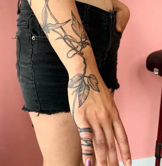 Plant Vine Finger Wrap Tattoo