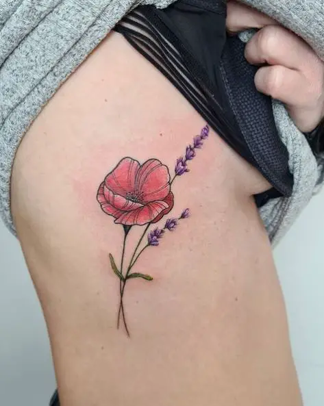 Poppy and Lavender Ribs Tattoo