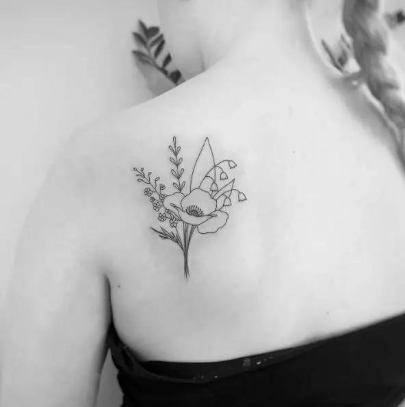 Poppy and Lily of the Valley Flower Bouquet Tattoo