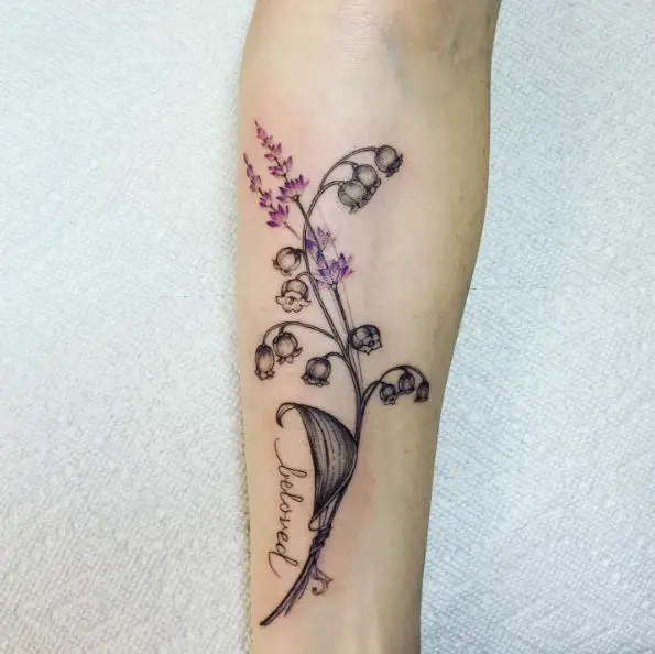Purple Lavender and Lily of the Valley Floral Tattoo