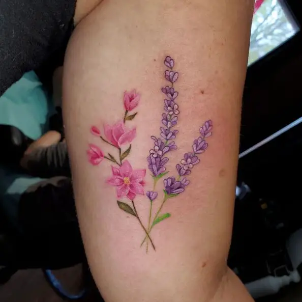 Purple Lavender and Pink Floral Tattoo Piece
