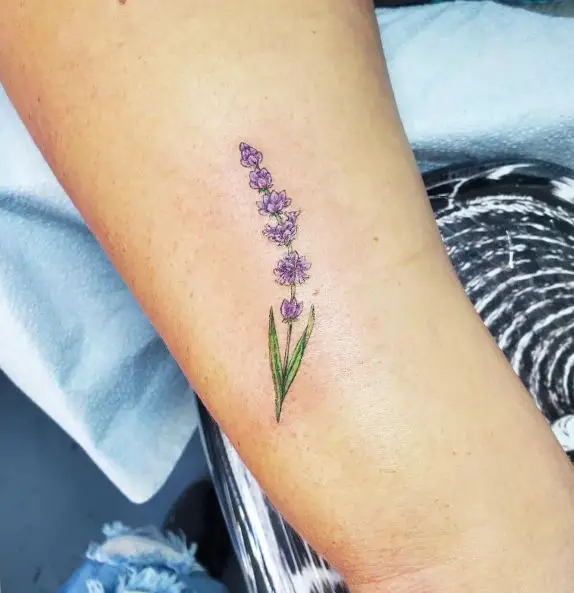Purple and Green Lavender Flower Tattoo