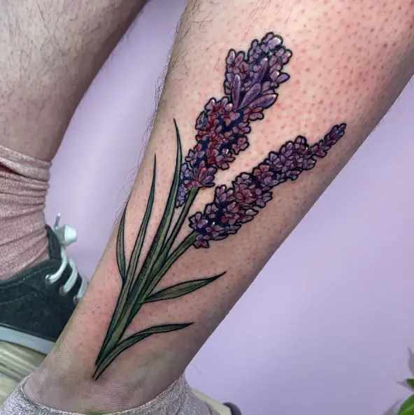 Purple and Red Mix Lavender Flowers Tattoo