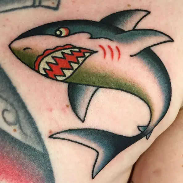 Red Teeth Traditional Shark Tattoo
