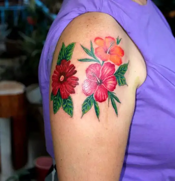 Red and Orange Floral Tattoo Piece