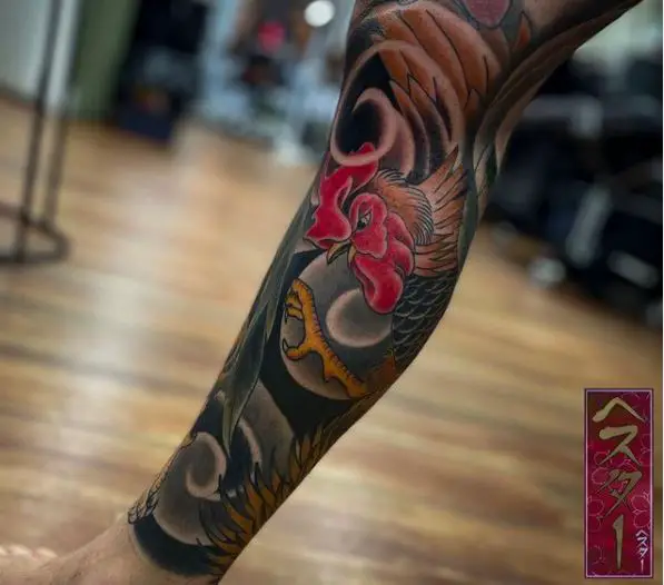 Rooster Leg Sleeve Tattoo Piece