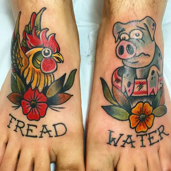 Rooster and Pig Feet Tattoo