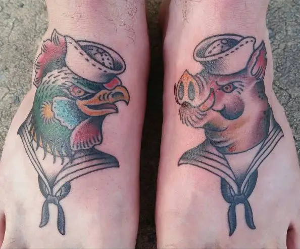 Rooster and Pig Naval Force Tattoo Piece