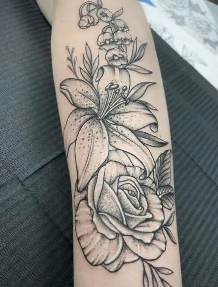 Rose, Hibiscus and Lily of the Valley Sleeve Tattoo Piece
