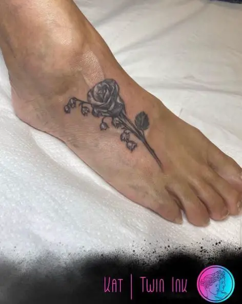 Rose and Lily of the Valley Foot Tattoo