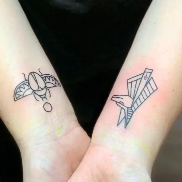 Scarab Beetle and Anubis Wrist Tattoo