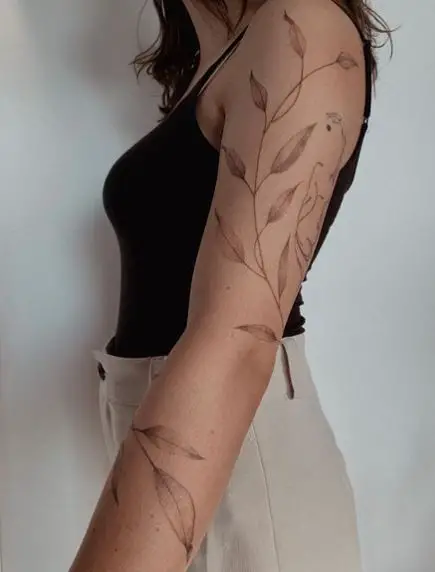Shaded Vine Leaves Hands Wraparound Tattoo