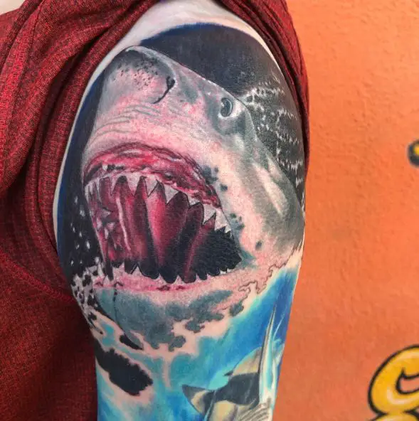 Shark Water Hunt Tattoo Piece