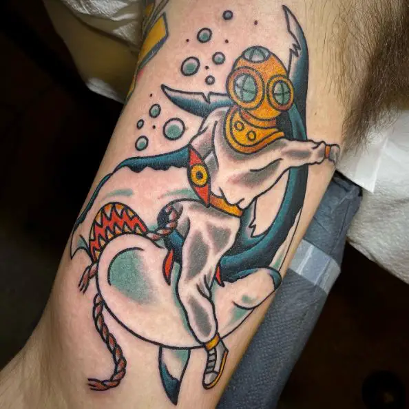 Shark and Diver Tattoo Design