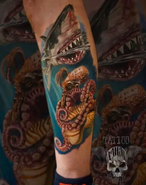 Shark and Octopus Combined Tattoo