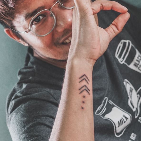 Signature Three Dots with Arrow Heads Forearm Tattoo