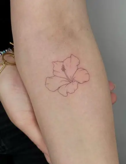 Simple Hibiscus Flower Forearm Tattoo
