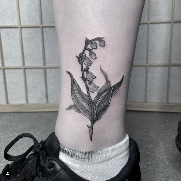 Sketch Style Lily of the Valley Ankle Tattoo