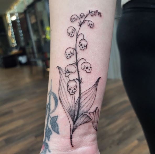 Skull Head Lily of the Valley Tattoo