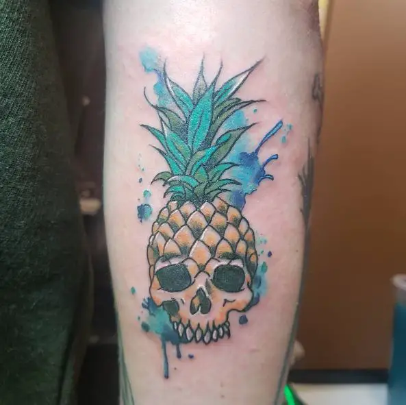 Skull Pineapple with Splashes Tattoo