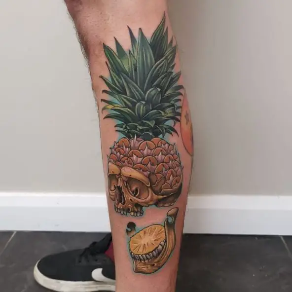 Sliced Pineapple Skull Tattoo