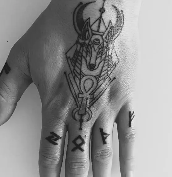 Small Anubis Lined Tattoo on Hands