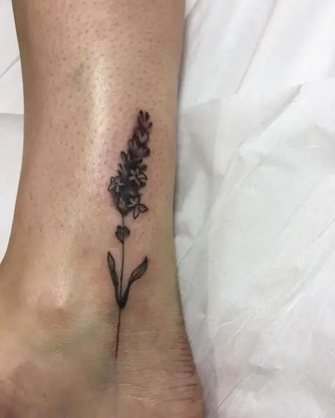 Small Black and Grey Lavender Tattoo on Ankle